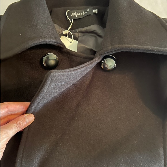 M NEW Aprsfn Women's Elegant Mid-Length Black Wool Blend Trench Coat Winter Fall - Picture 7 of 10